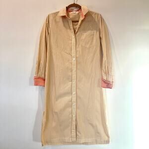 Alex Mill 100% cotton shirt midi dress medium yellow orange striped side slits